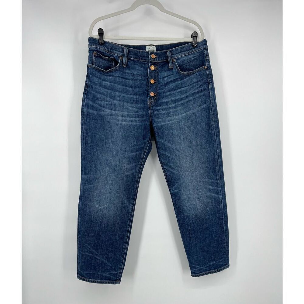 J.Crew Straightaway Jean Size 32 Button Fly High Rise Cropped 27” inseam Denim